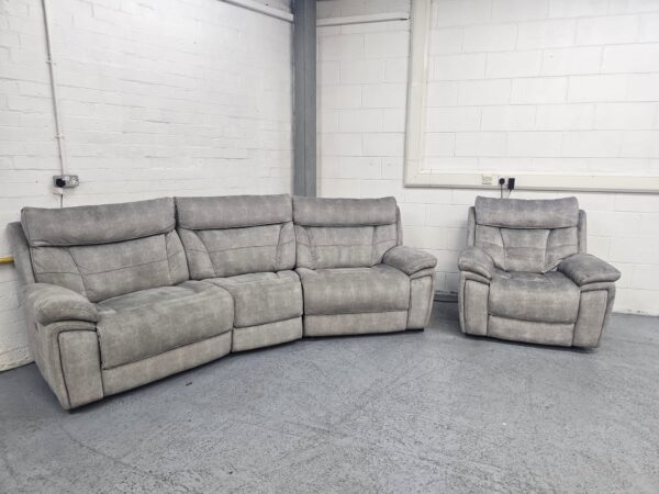 Scs Endurance Grey Suede Curved 3 Seater and Chair Electric Recliner with USB - Image 6