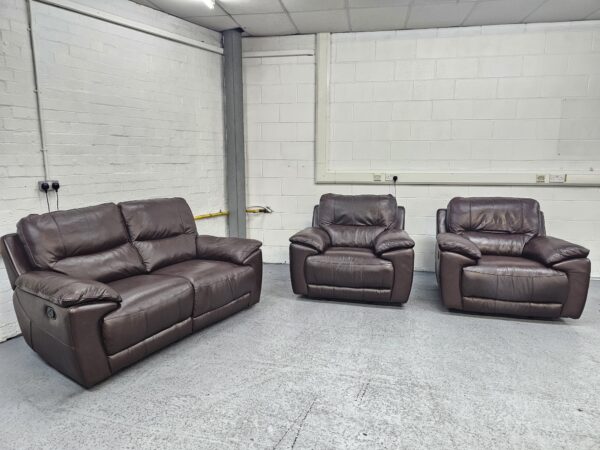 Dfs Brown Leather 3 Piece Suite Manual Recliner and Rocking Chairs - Image 3