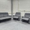 Dunelm Grey Suede 3 Piece Suite Manual Recliner Sofa and Chairs - Image 4