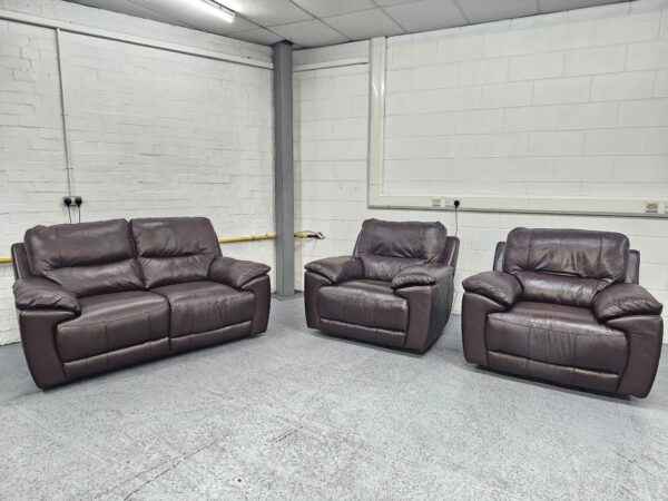 Dfs Brown Leather 3 Piece Suite Manual Recliner and Rocking Chairs - Image 2