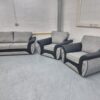 SCS Grey and Black Trim Fabric 3 Piece Suite Sofa and Chairs - Image 3