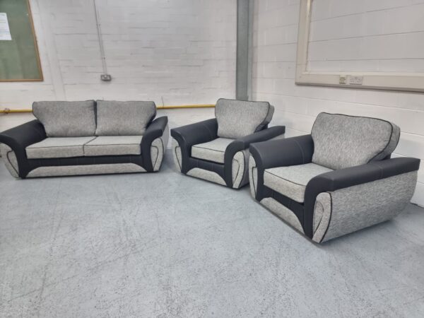 SCS Grey and Black Trim Fabric 3 Piece Suite Sofa and Chairs - Image 3