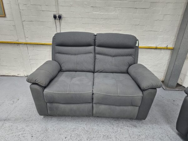 Dunelm Grey Suede 3 Piece Suite Manual Recliner Sofa and Chairs - Image 8