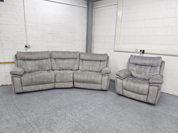 Scs Endurance Grey Suede Curved 3 Seater and Chair Electric Recliner with USB - Image 5