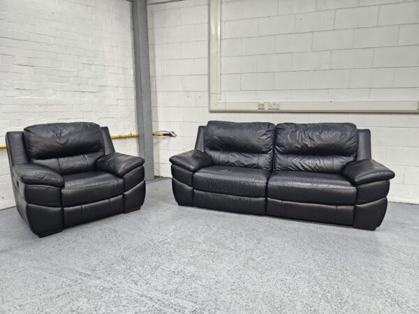 DFS Black Leather 3 and 1 Seater Recliner Sofa Chair Set