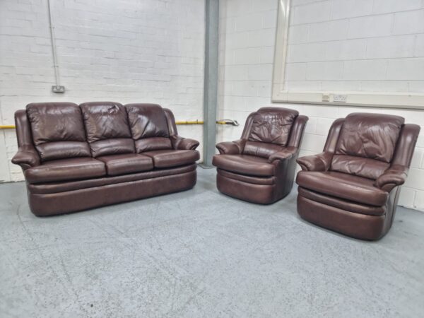 G Plan Premium Leather High Seat 3 Piece Suite Sofa and Chairs