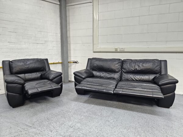 DFS Black Leather 3 and 1 Seater Recliner Sofa Chair Set - Image 3