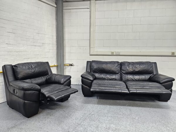 DFS Black Leather 3 and 1 Seater Recliner Sofa Chair Set - Image 5