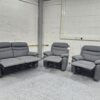 Dunelm Grey Suede 3 Piece Suite Manual Recliner Sofa and Chairs - Image 5