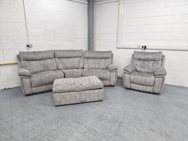 Scs Endurance Grey Suede Curved 3 Seater and Chair Electric Recliner with USB