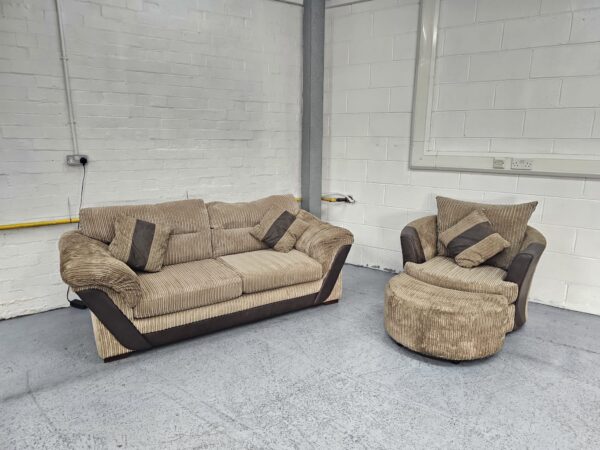 2 Seater and Swivel Chair with Footstool