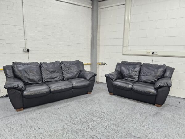 Black Leather 3 and 2 Seater Sofas