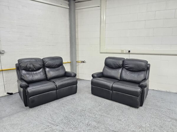 G Plan Black Leather 2 Seaters Sofas - Image 3