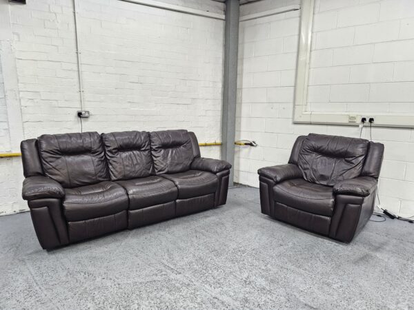 Dfs Dark Brown Leather 3 and 1 Seater Recliner Sofa and Chair - Image 3