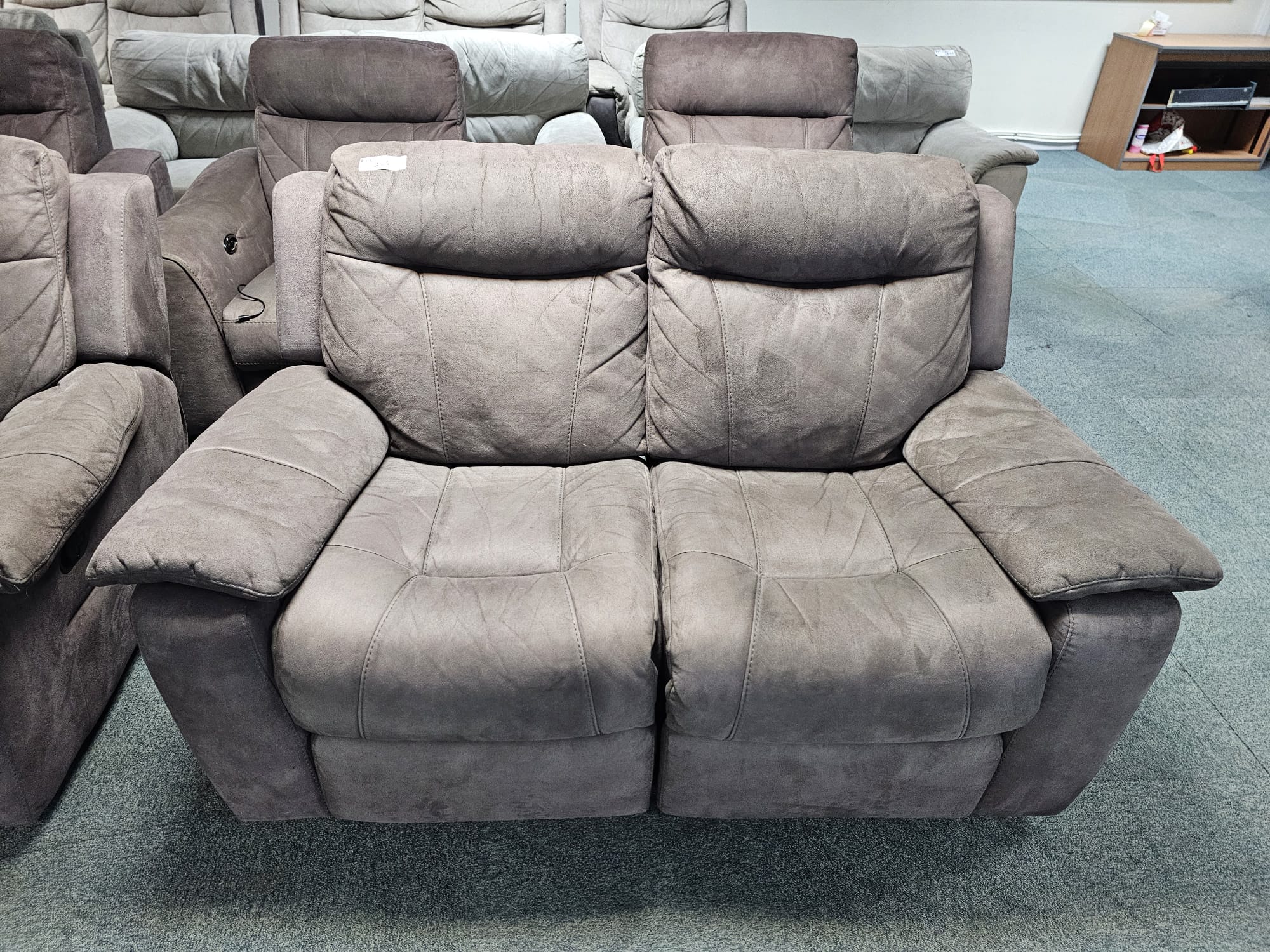 Dfs Grey Suede 3 and 2 Seater Manual Recliner Sofas