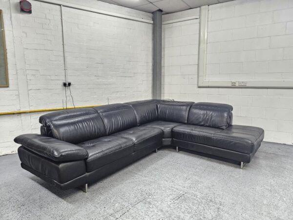 Dfs Black Leather Corner Sofa with Adjustable Headrests and Footstool - Image 4