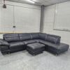 Dfs Black Leather Corner Sofa with Adjustable Headrests and Footstool