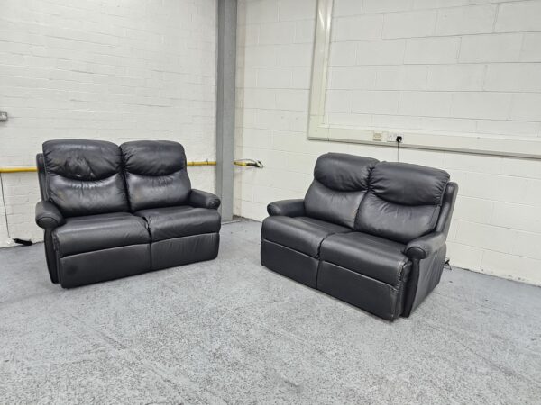 G Plan Black Leather 2 Seaters Sofas - Image 4