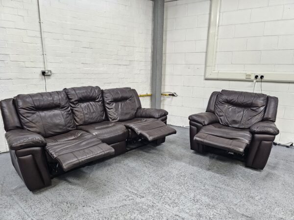 Dfs Dark Brown Leather 3 and 1 Seater Recliner Sofa and Chair - Image 4