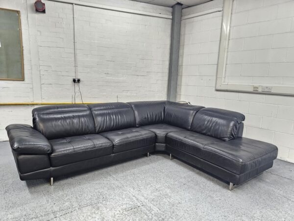 Dfs Black Leather Corner Sofa with Adjustable Headrests and Footstool - Image 3
