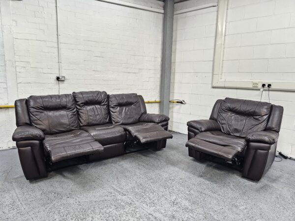 Dfs Dark Brown Leather 3 and 1 Seater Recliner Sofa and Chair - Image 5