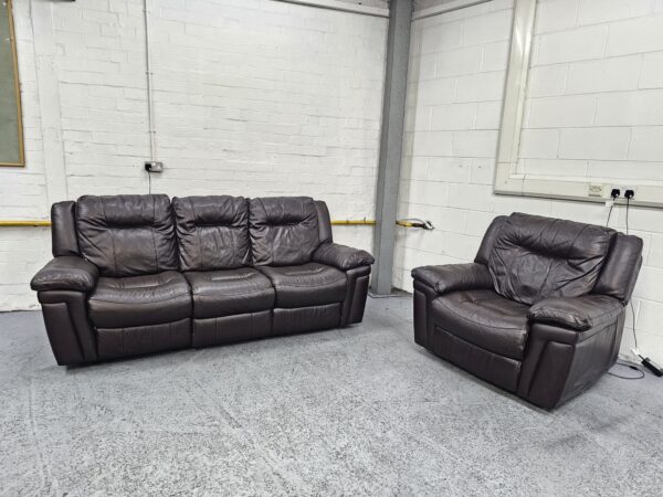 Dfs Dark Brown Leather 3 and 1 Seater Recliner Sofa and Chair - Image 6