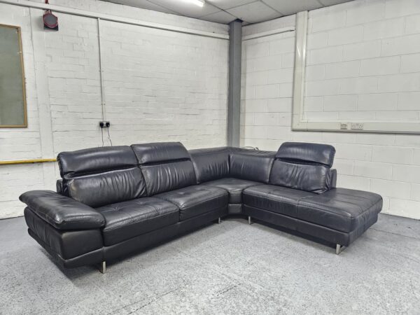 Dfs Black Leather Corner Sofa with Adjustable Headrests and Footstool - Image 8