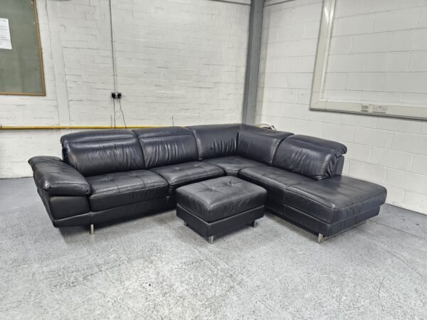 Dfs Black Leather Corner Sofa with Adjustable Headrests and Footstool - Image 6