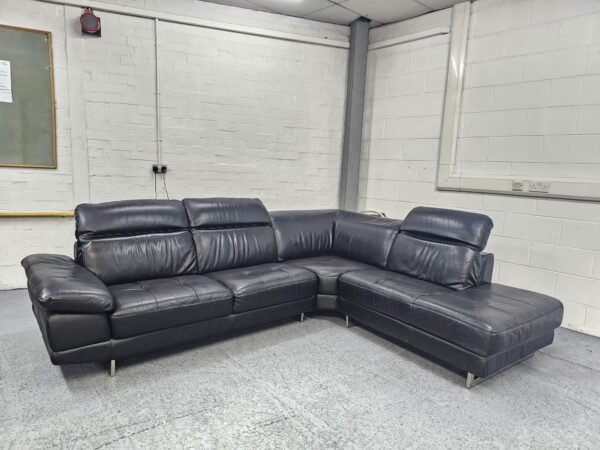 Dfs Black Leather Corner Sofa with Adjustable Headrests and Footstool - Image 7