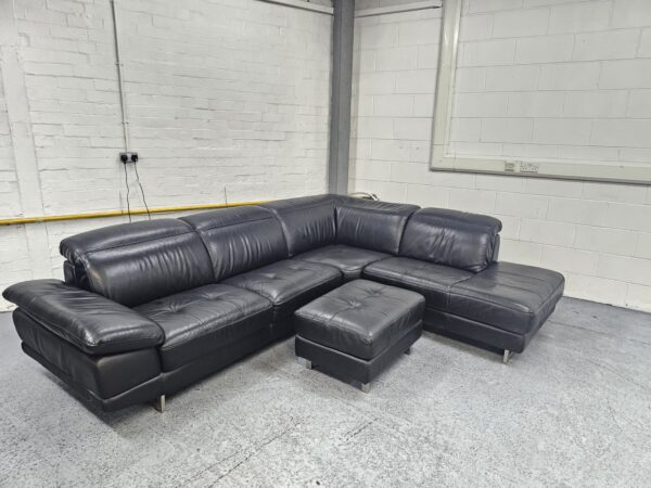 Dfs Black Leather Corner Sofa with Adjustable Headrests and Footstool - Image 5