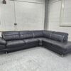 Dfs Black Leather Corner Sofa with Adjustable Headrests and Footstool - Image 2