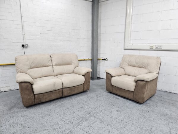 Dfs Cream and Brown Suede 2 and 1 Seater Recliner Sofa and Chair - Image 4