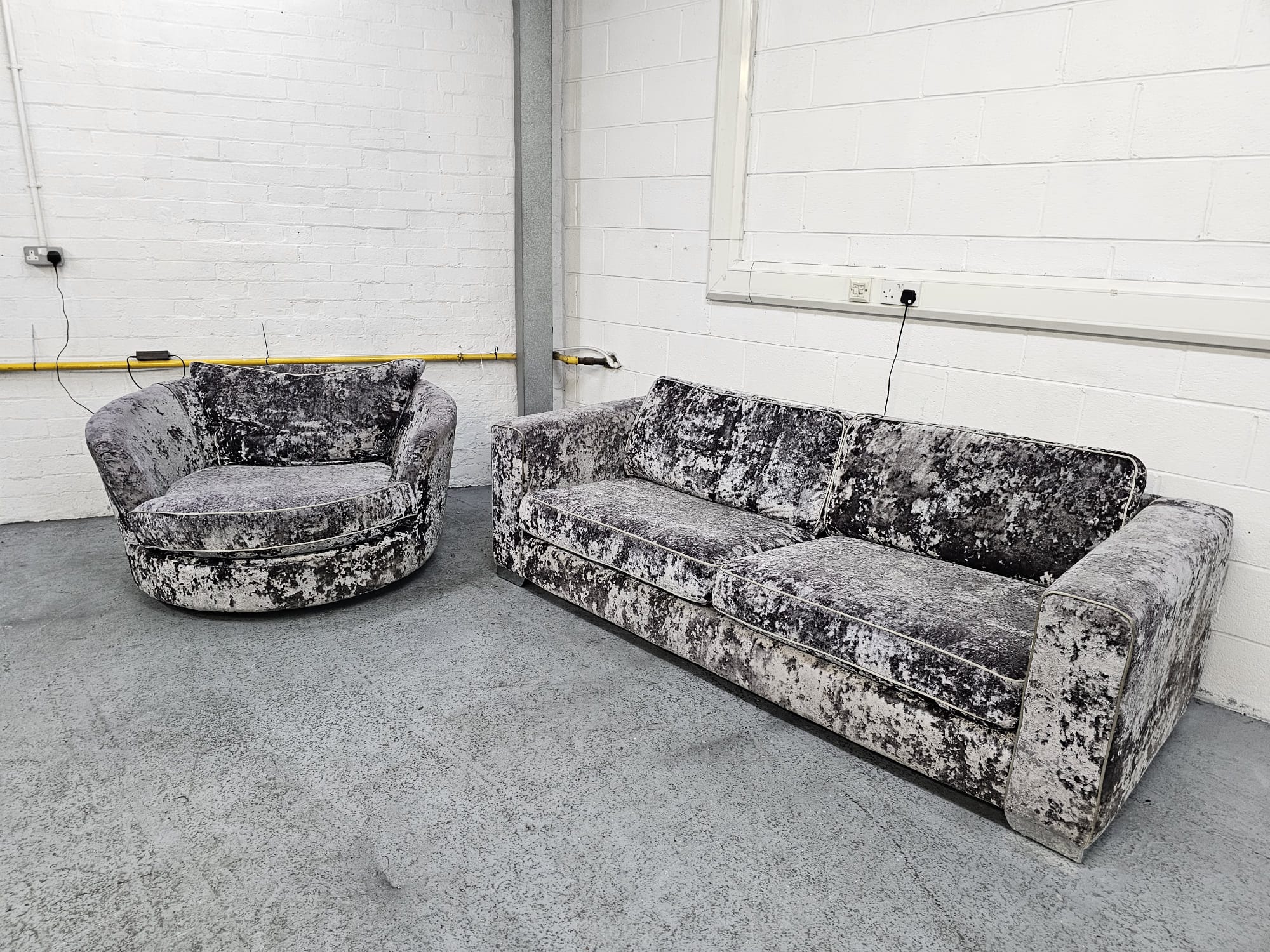 Sofology Crushed Velvet 3 Seater and Swivel Chair