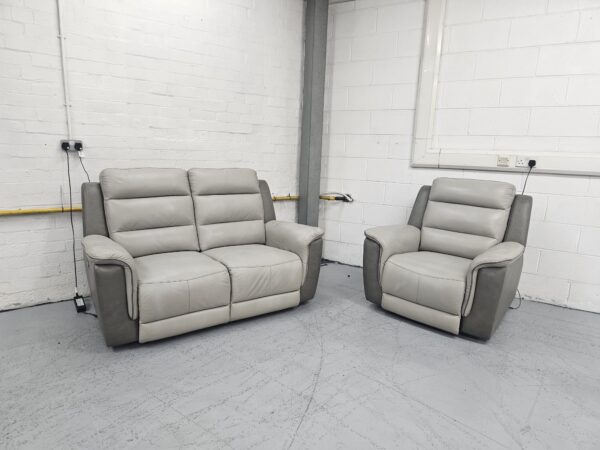 Scs Two-Tone Grey Leather 2 and 1 Seater Electric Recliner Sofa and Chair with USB