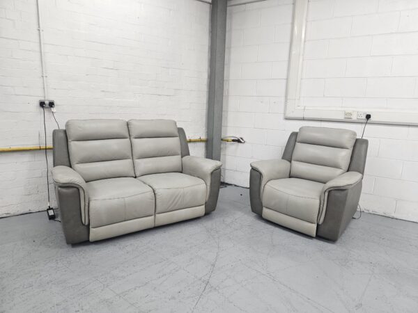 Scs Two-Tone Grey Leather 2 and 1 Seater Electric Recliner Sofa and Chair with USB - Image 3