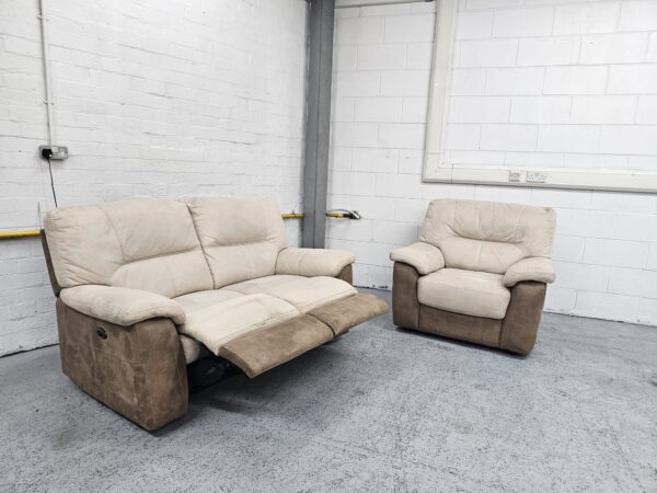 Dfs Cream and Brown Suede 2 and 1 Seater Recliner Sofa and Chair - Image 6