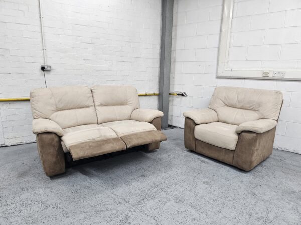 Dfs Cream and Brown Suede 2 and 1 Seater Recliner Sofa and Chair - Image 5