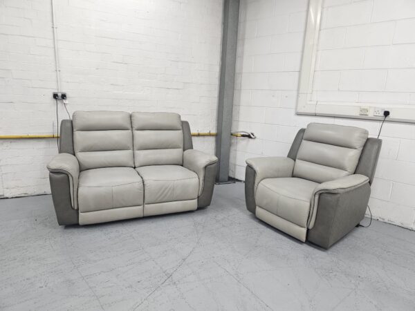 Scs Two-Tone Grey Leather 2 and 1 Seater Electric Recliner Sofa and Chair with USB - Image 7