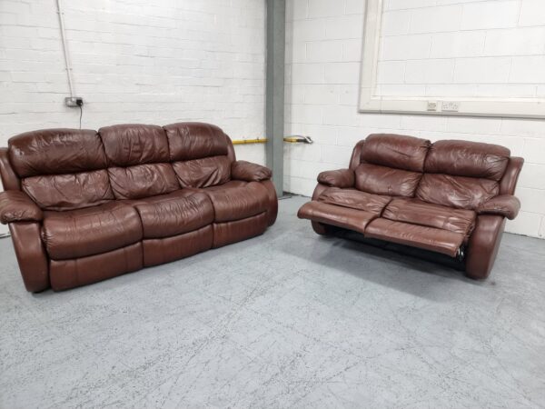 Dfs Full Leather 3 and 2 Seater Recliner Sofas - Image 3