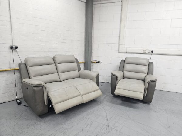 Scs Two-Tone Grey Leather 2 and 1 Seater Electric Recliner Sofa and Chair with USB - Image 8