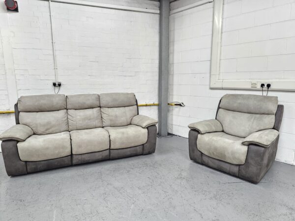 Dfs Two-Tone Grey 3 and 1 Seater Recliner Sofa and Chair