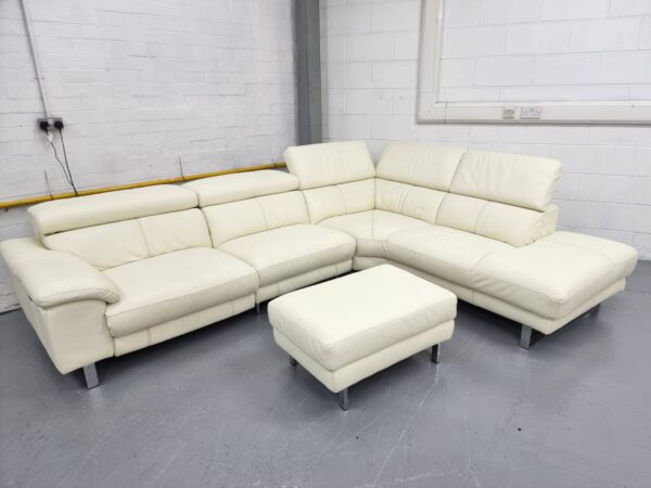 Dfs White Full Leather Electric Recliner Corner Sofa and Footstool - Image 8