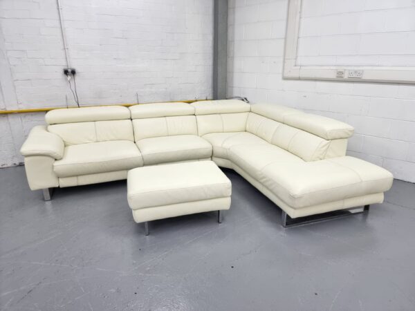 Dfs White Full Leather Electric Recliner Corner Sofa and Footstool - Image 7