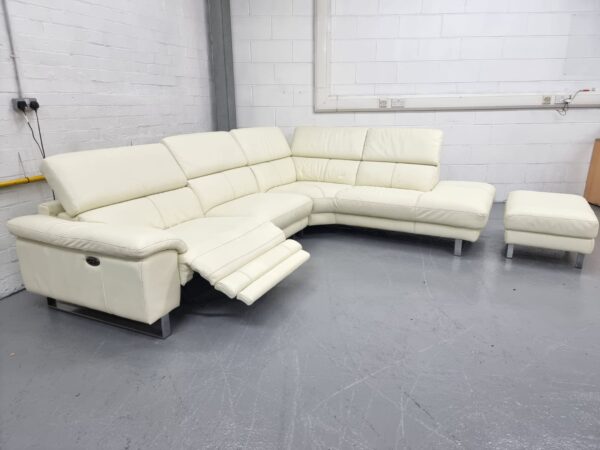 Dfs White Full Leather Electric Recliner Corner Sofa and Footstool - Image 6