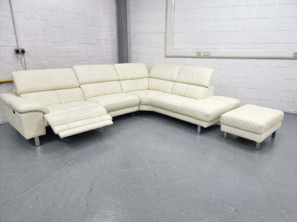 Dfs White Full Leather Electric Recliner Corner Sofa and Footstool - Image 5