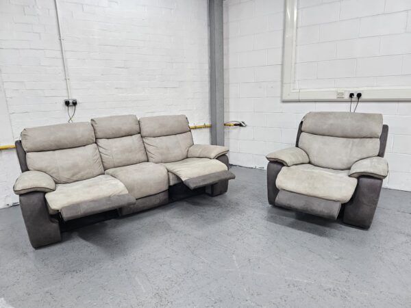 Dfs Two-Tone Grey 3 and 1 Seater Recliner Sofa and Chair - Image 2