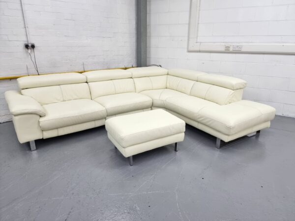 Dfs White Full Leather Electric Recliner Corner Sofa and Footstool
