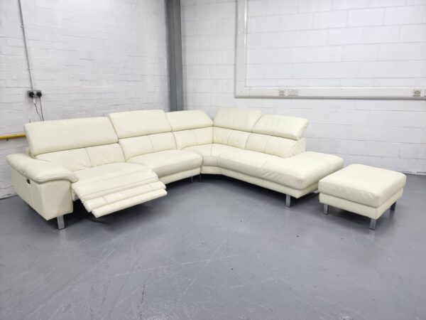 Dfs White Full Leather Electric Recliner Corner Sofa and Footstool - Image 4