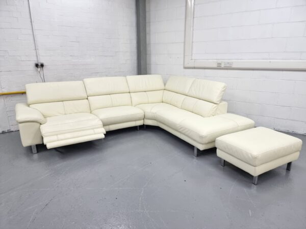 Dfs White Full Leather Electric Recliner Corner Sofa and Footstool - Image 3