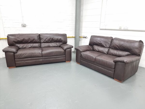 Leather 3 and 2 Seater Sofas - Image 4